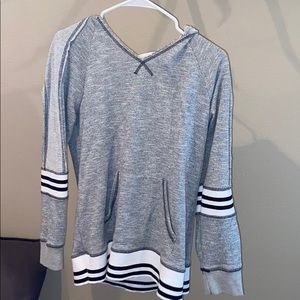 black, white, grey sweatshirt